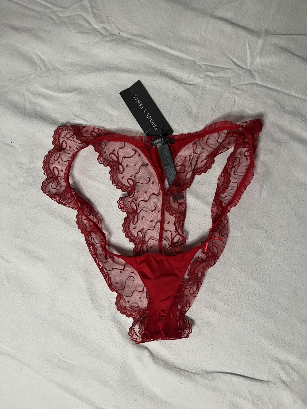 NWT Savage X Fenty Red Lace Thong Panty